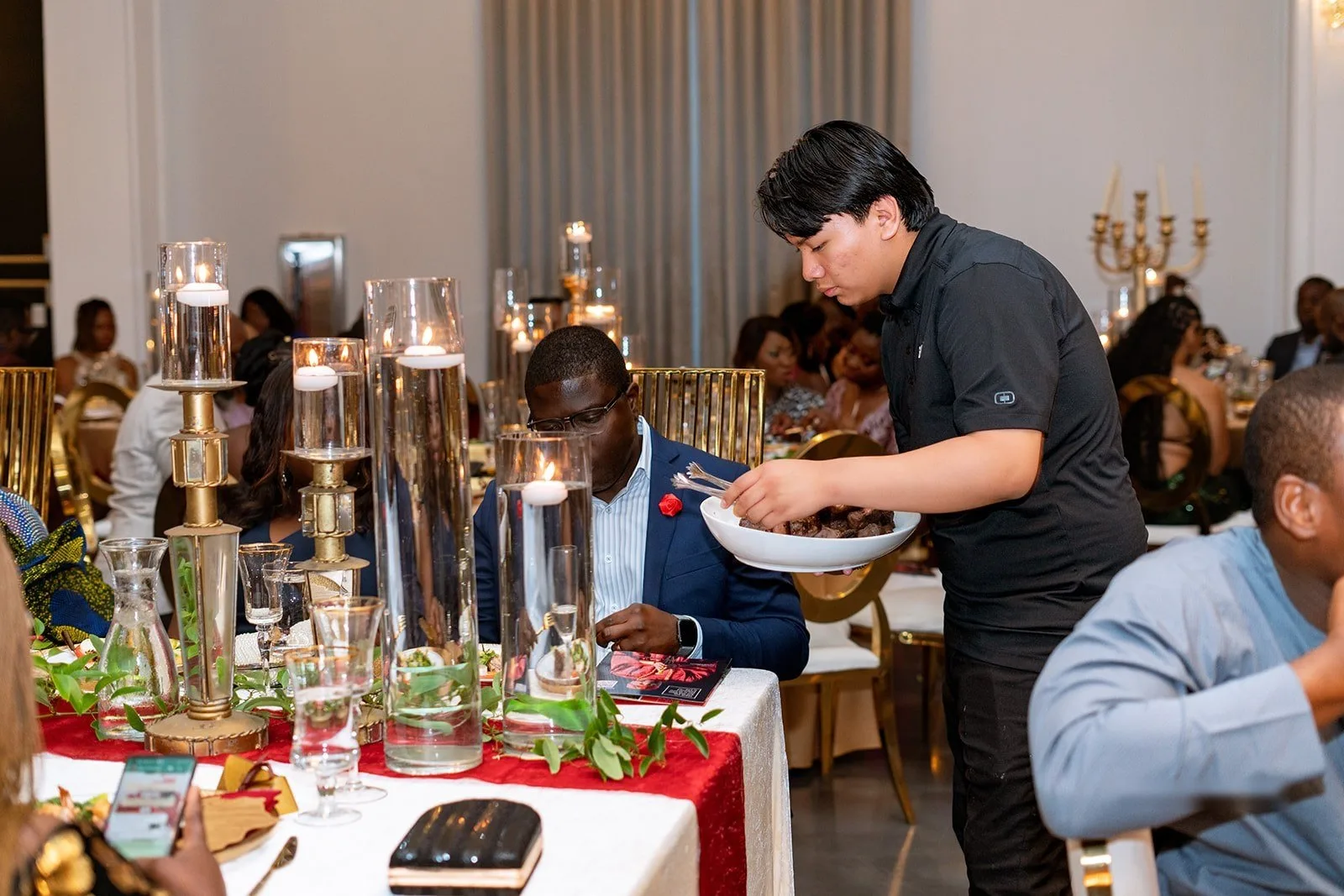 Server attending a reception table