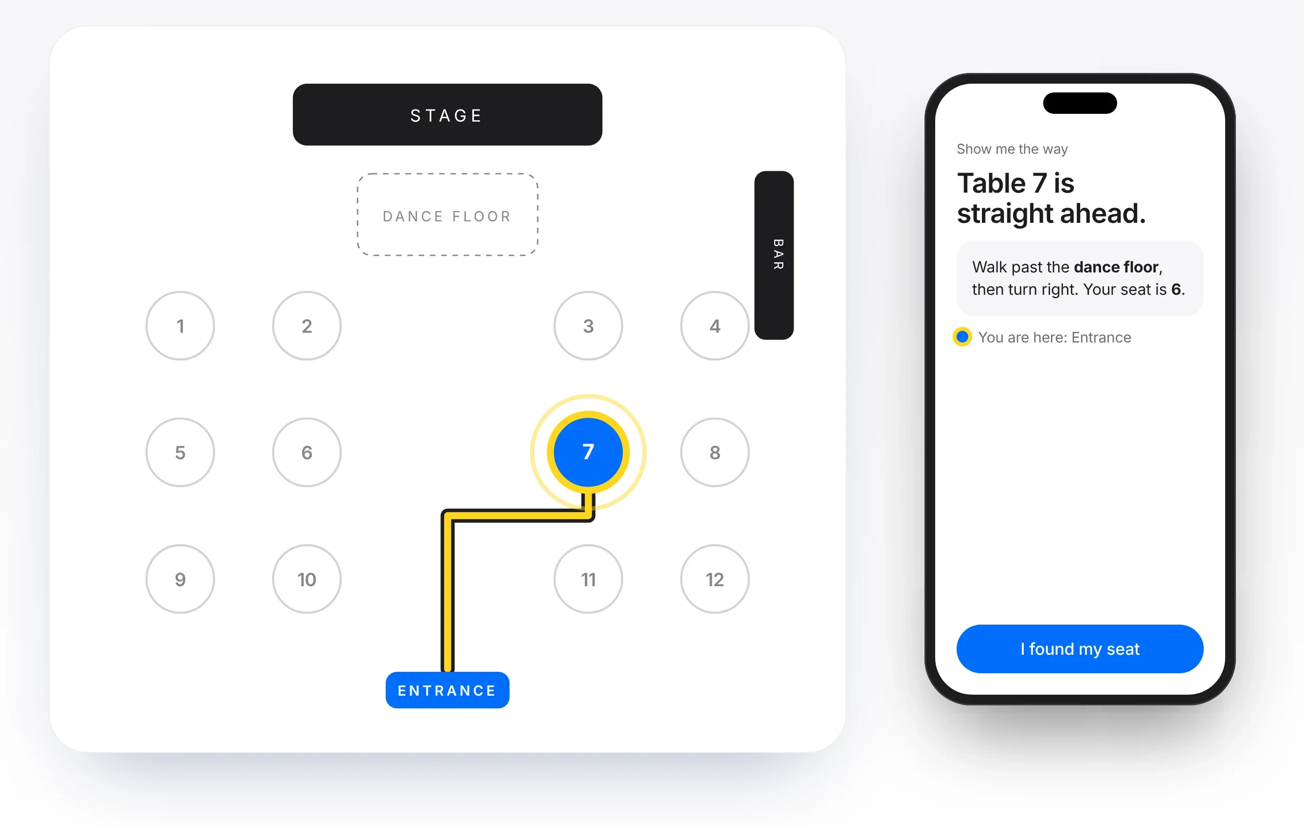 Guest finding their table on a phone